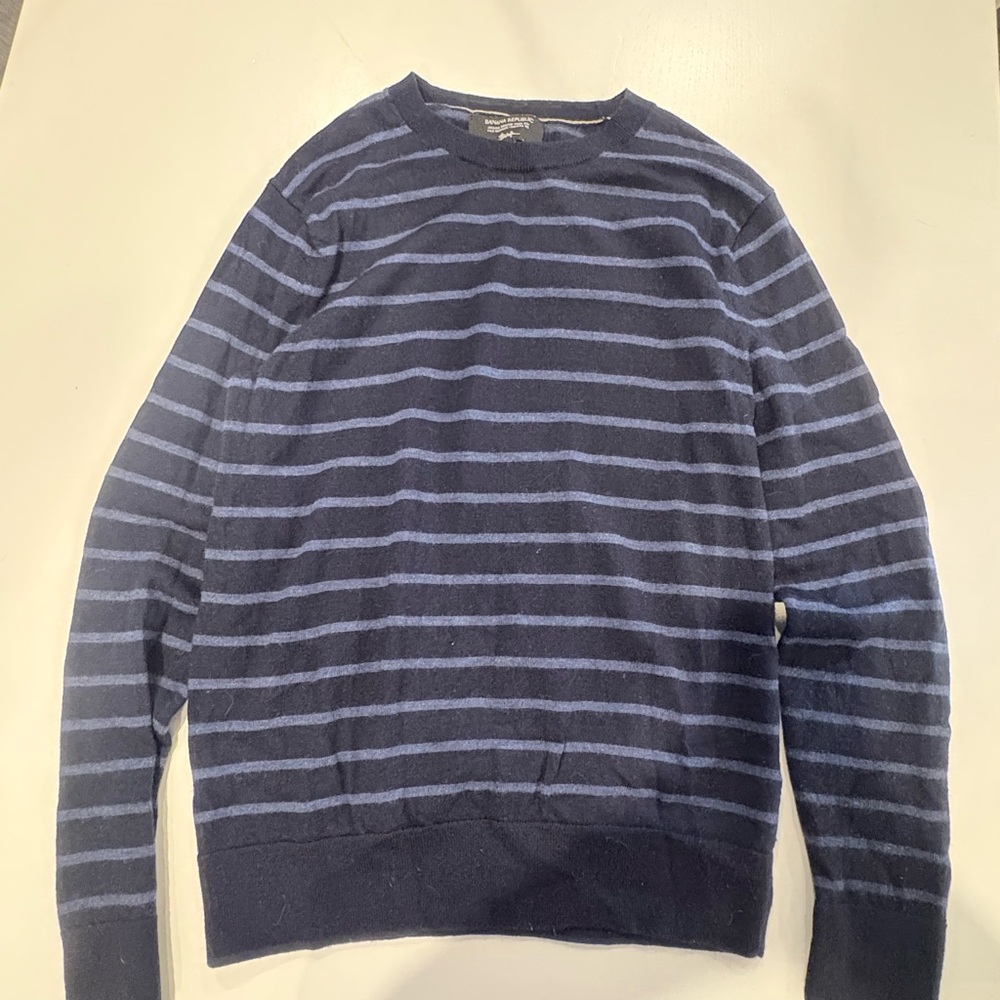 Banana Republic Men's Blue Striped Crewneck Sweater